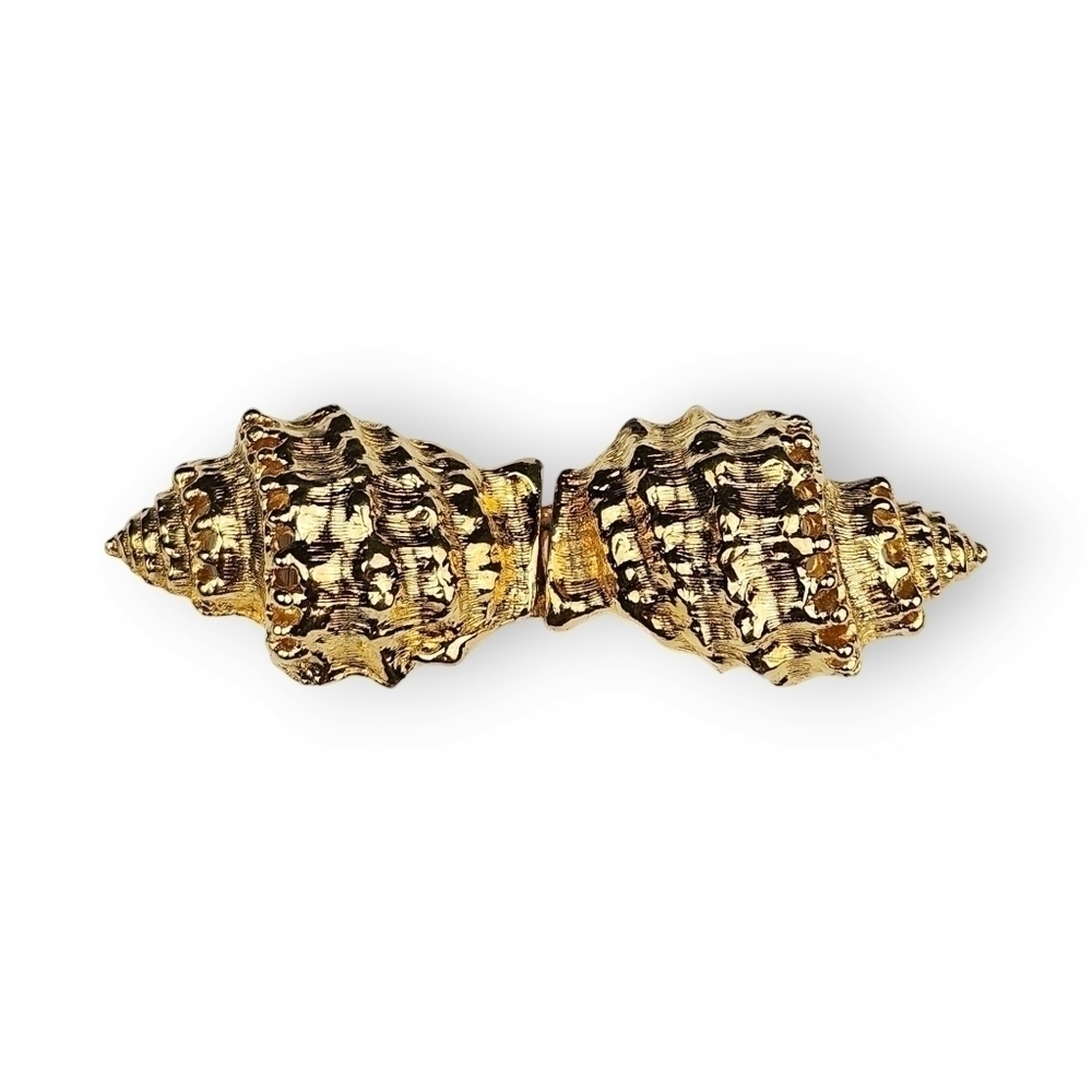 Vintage Shell Interlocking Belt Buckle Gold Plated Skinny Dotty Smith 80s 2 7/8"